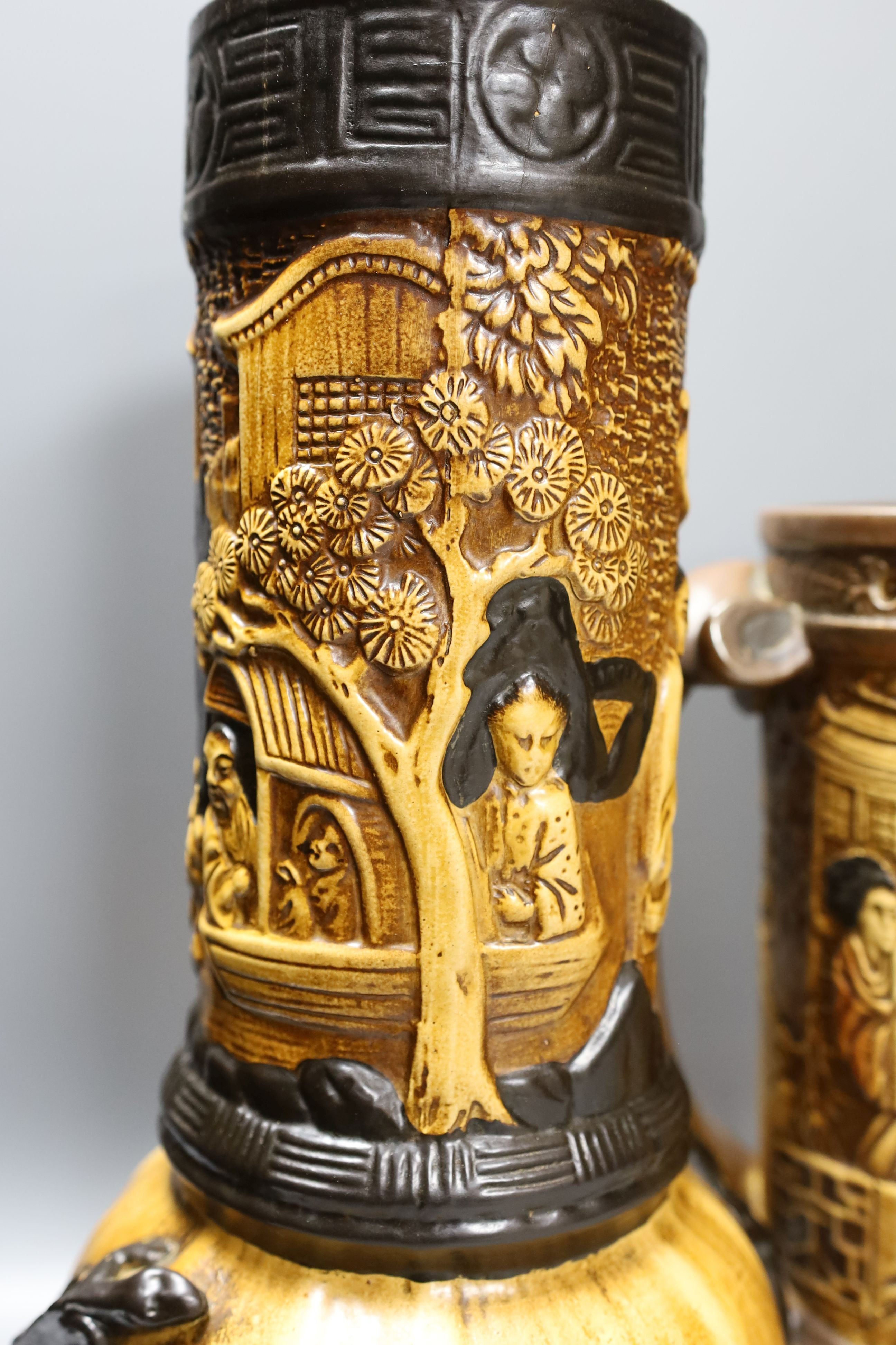 Five Bretby chinoiserie vases 36cm